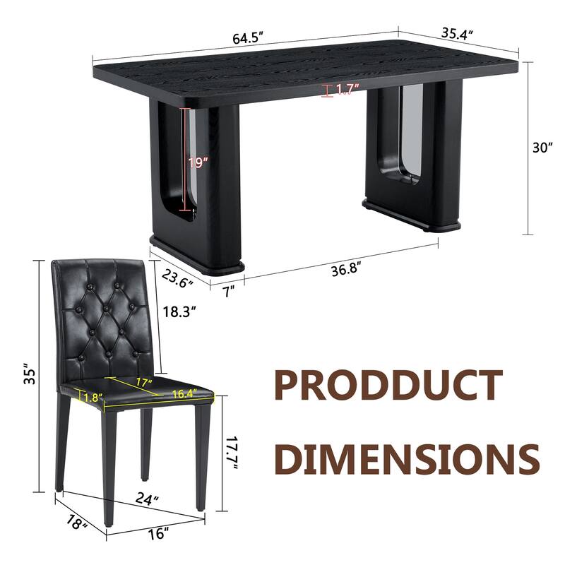 Set of 5 Piece Dining Table and Chair Set MDF Top Glass Insert PU Seat Buckle Backrest