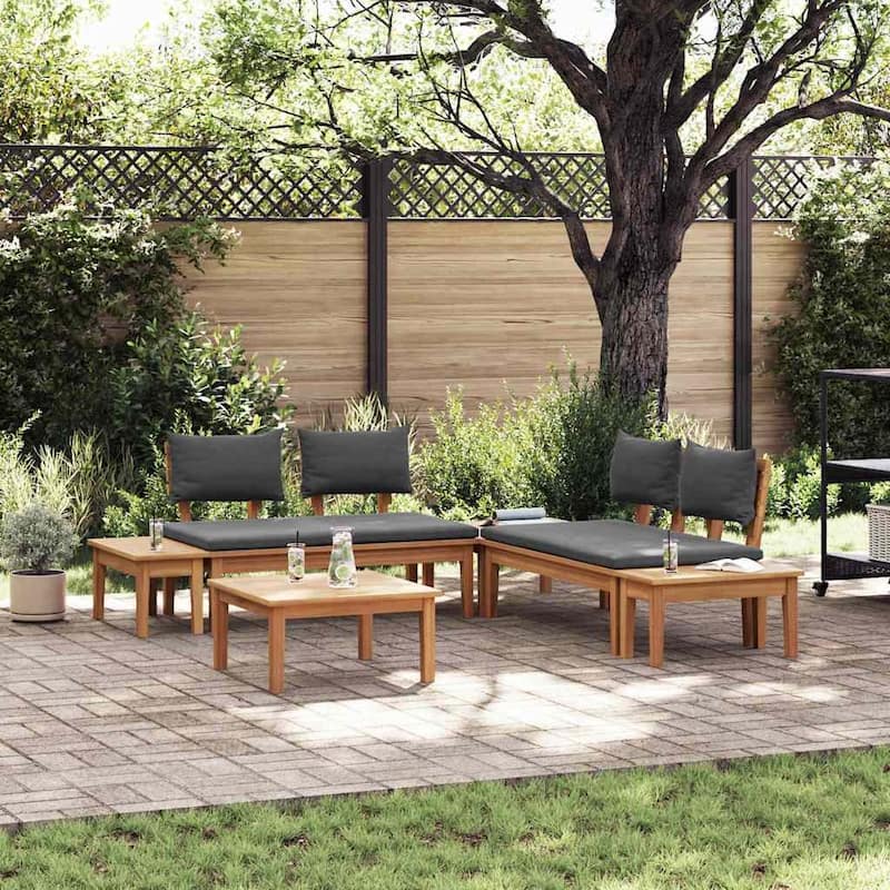 vidaXL Garden Bench Set with Cushion 3/4/5 pcs - 23.6" x 23.6" x 11.8 - brown and dark gray 2x bench + Table
