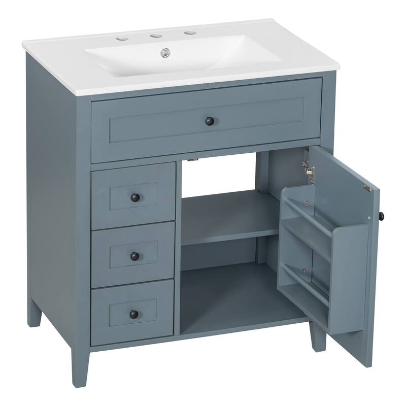 30/36 Inch Bathroom Vanity, Bathroom Sink Cabinet, Freestanding Bathroom Storage Cabinet with Ceramic Basin