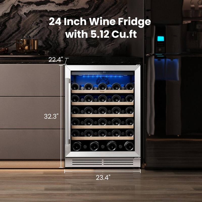 Yeego 23.4 in.52-Bottle Single Zone Wine Cooler Refrigerator Fridge with Built-In/Freestanding Design
