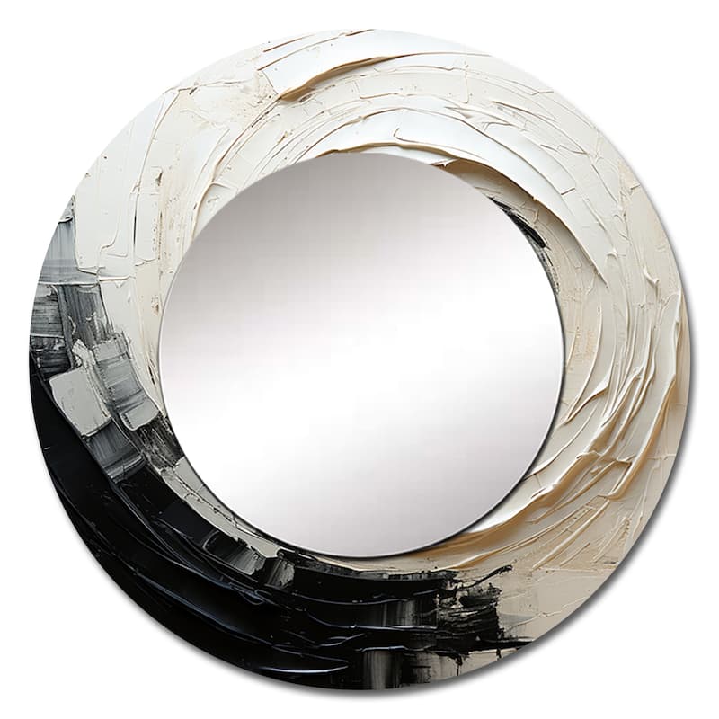 Designart "Minimalist Spiral" Abstract Spirals Round Mirror For Wall Decor Modern Black Round Bedroom Mirror Wall Decor
