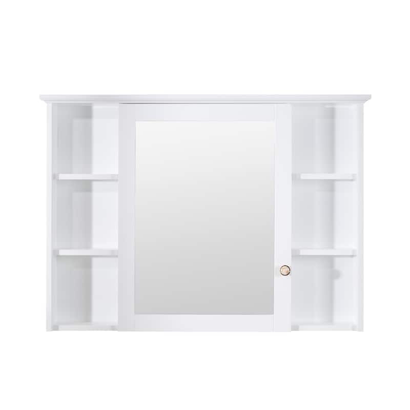 Modern Surface Mount Solid Wood Framed Medicine Cabinet With Mirror and Shelves