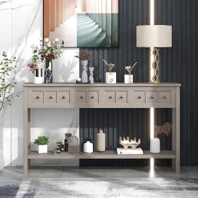 Modern Long Console Table Sofa Table with Drawers and Bottom Shelf