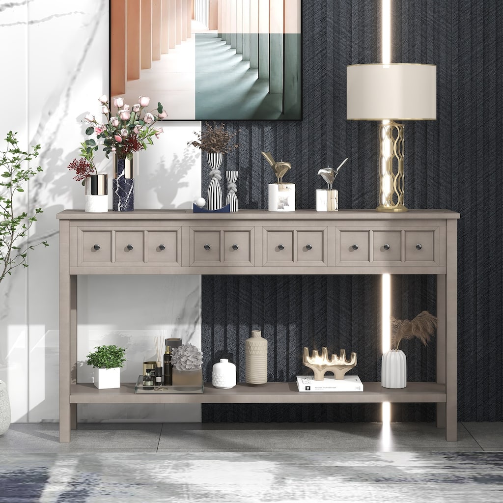 Modern Long Console Table Sofa Table with Drawers and Bottom Shelf