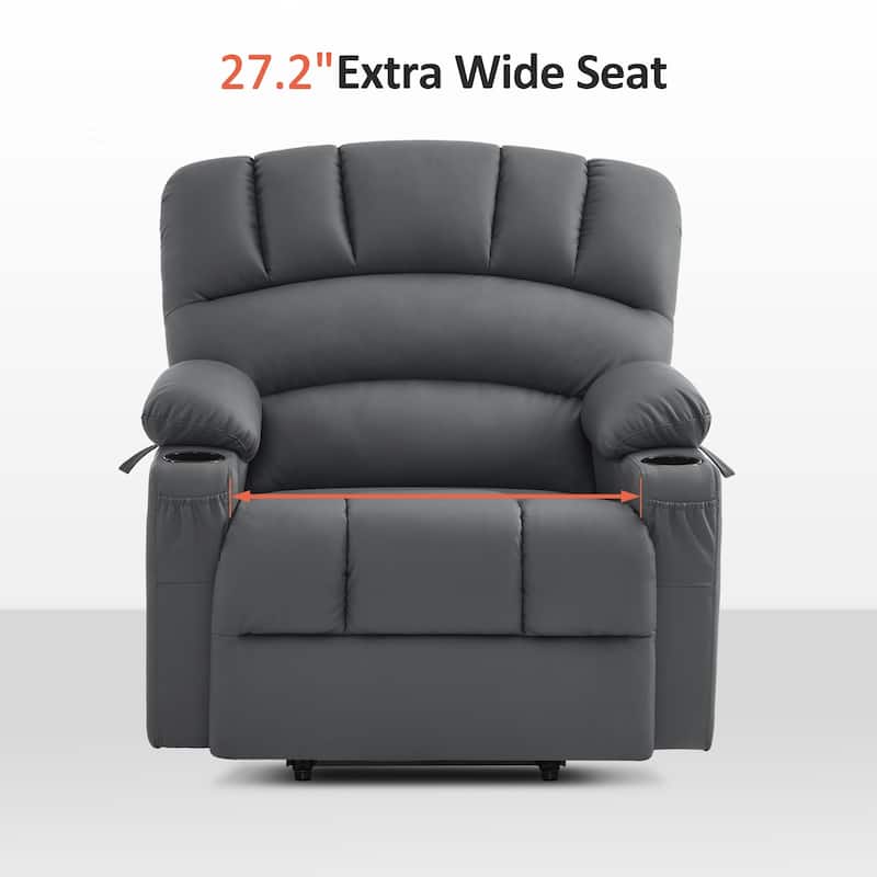 MCombo Power Lift Recliner Chair Sofa with Massage and Heat, Faux Leather R7096 (Medium-Wide)