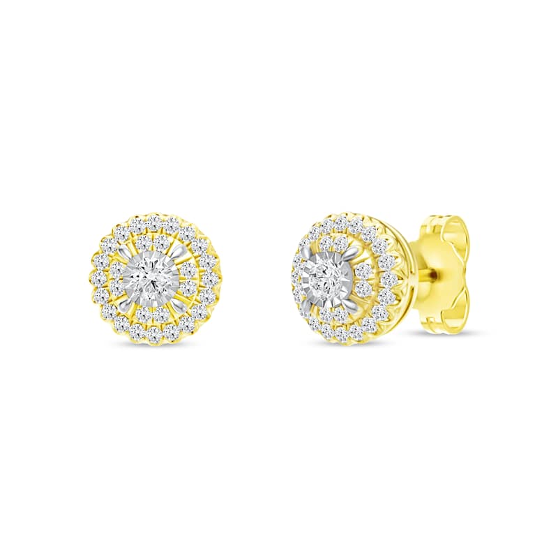 1/4ct TDW Diamond Halo Stud Earrings in 10K Yellow Gold for Women