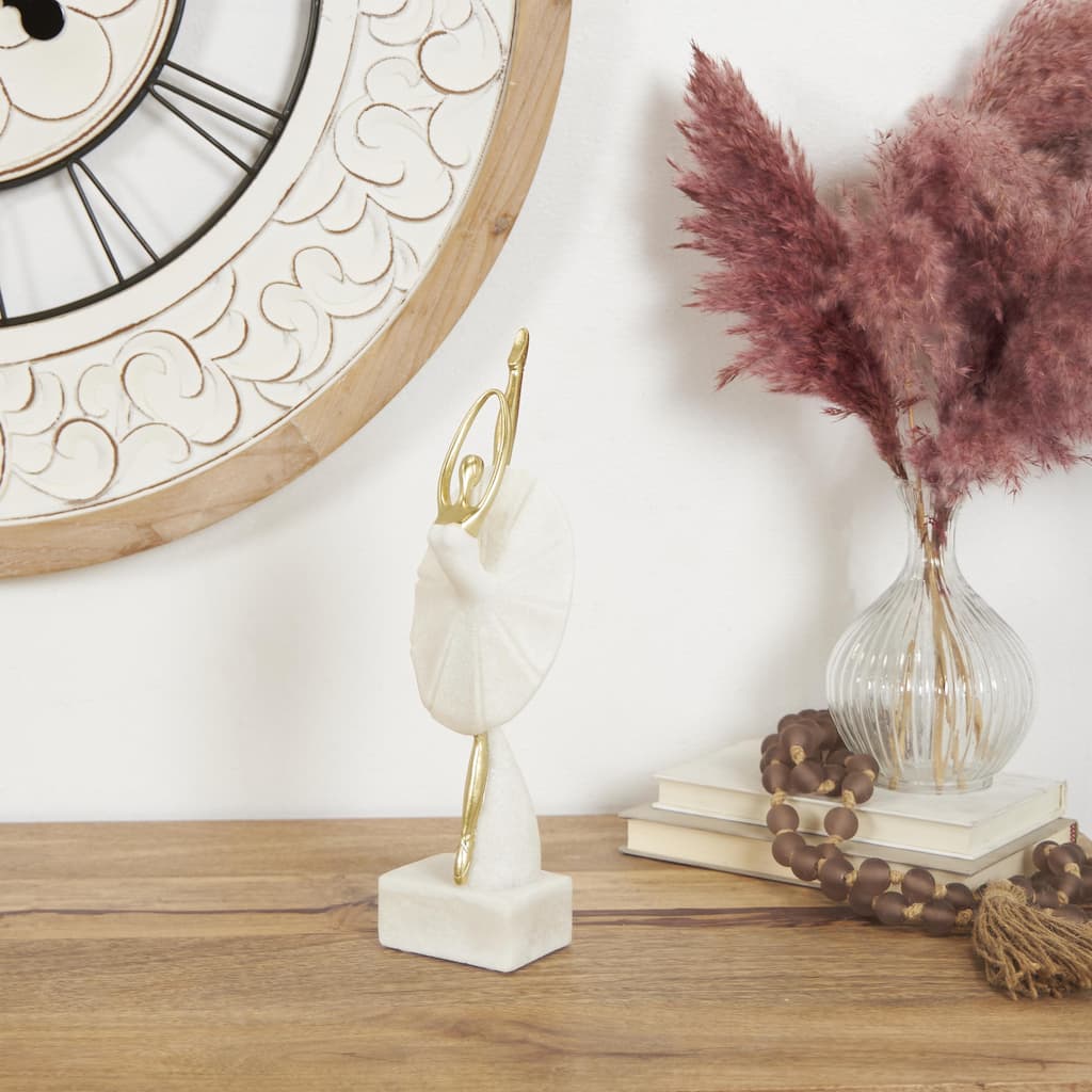 Cream Polystone Ballet Dancer Decorative Sculpture with Gold Accents