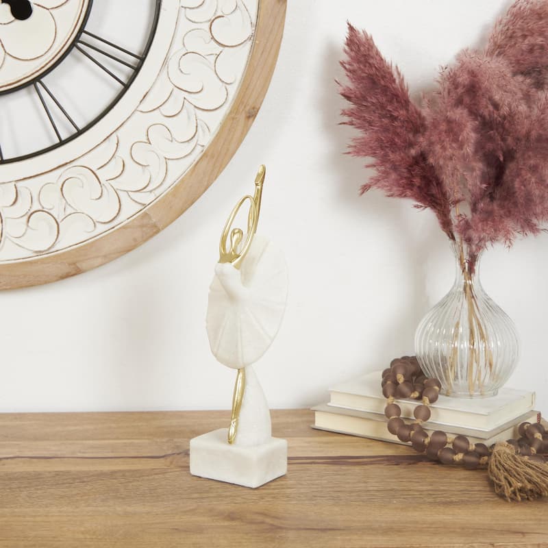 Polystone Dancer Ballet Decorative Sculpture with Gold Accents - Cream - Roche River Decor