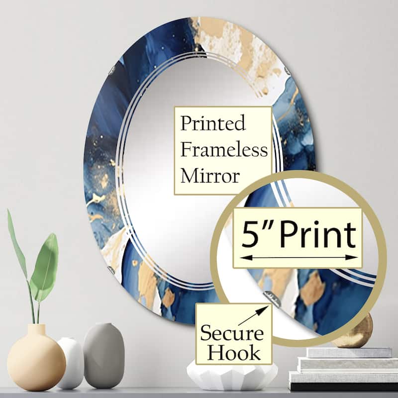 Designart "Dark Blue and Gold Strokes VIII" Fractals Modern Wall Mirror
