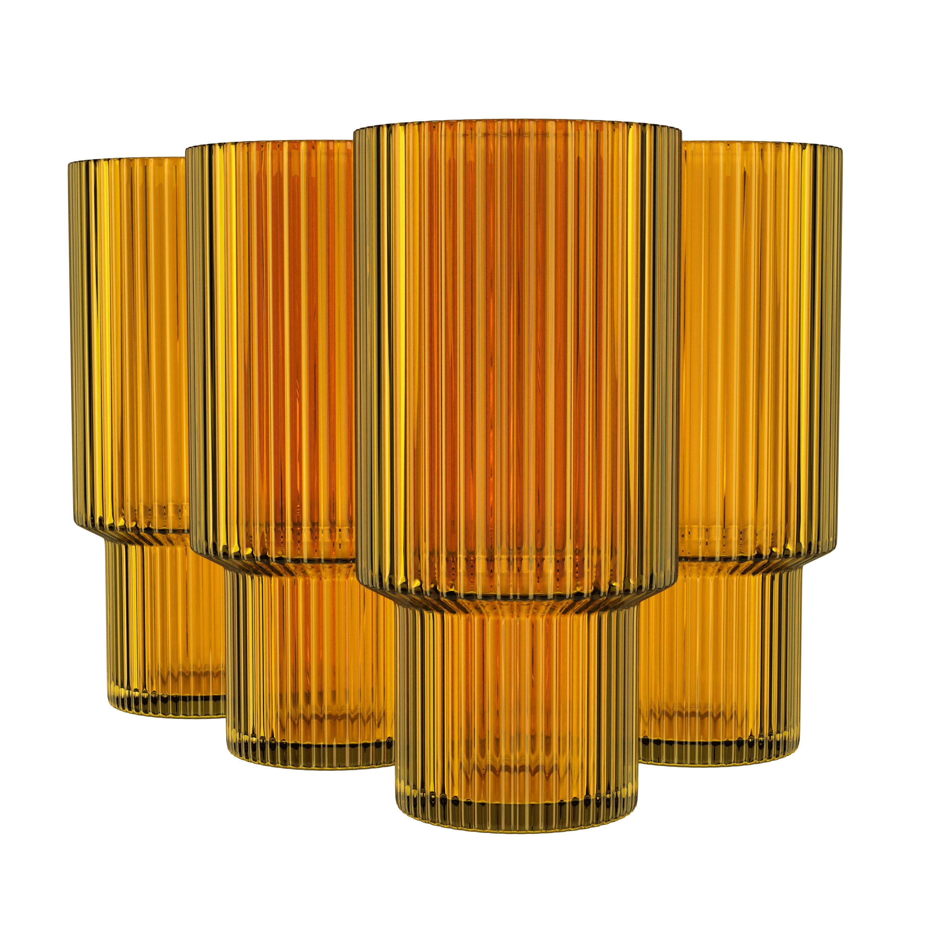 American Atelier Set of 4 Vintage Ribbed Fluted Glasses - 11 oz.