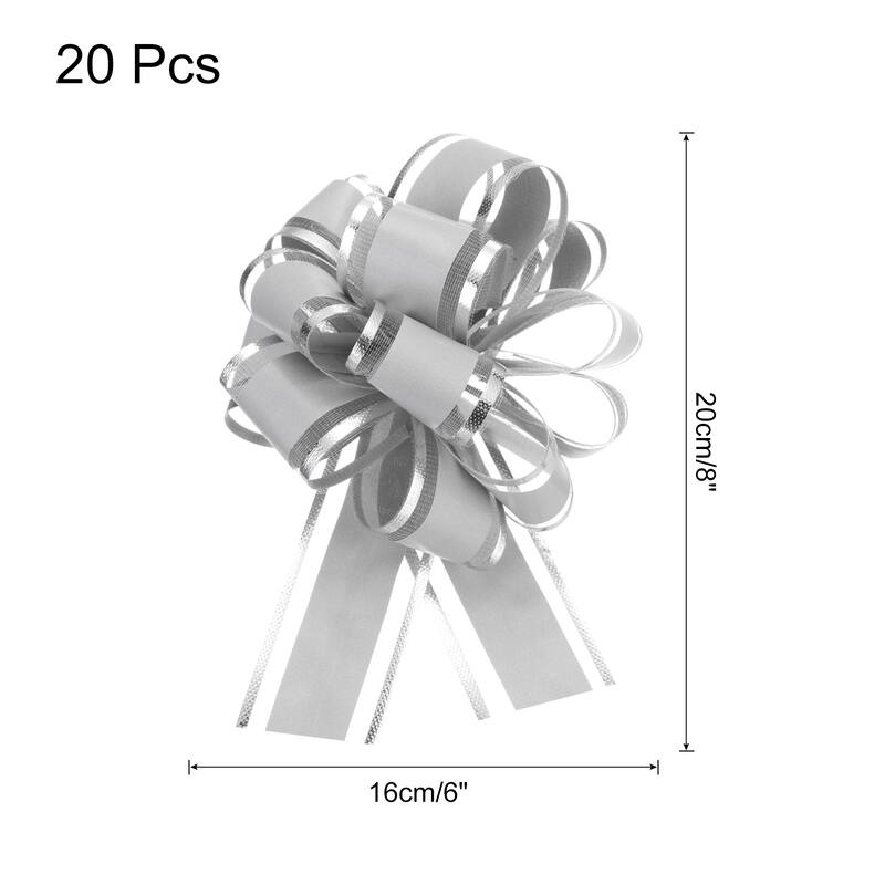 20pcs Large Pull Bow Gift Wrapping Bows Ribbon Organza for Wedding - Silver - 6 Inch