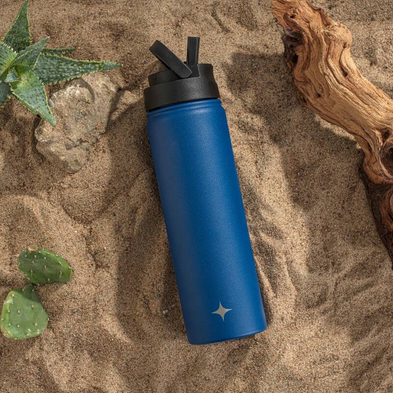 JoyJolt Triple Insulated Stainless Steel Water Bottle with Flip Lid & Sport Straw Lid - 22 oz
