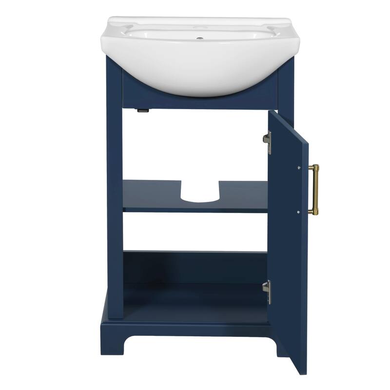 20-inch Bathroom Vanity with Ceramic Sink, Freestanding Vanity Set with Soft-Closing Door & Bulged Ceramic Basin