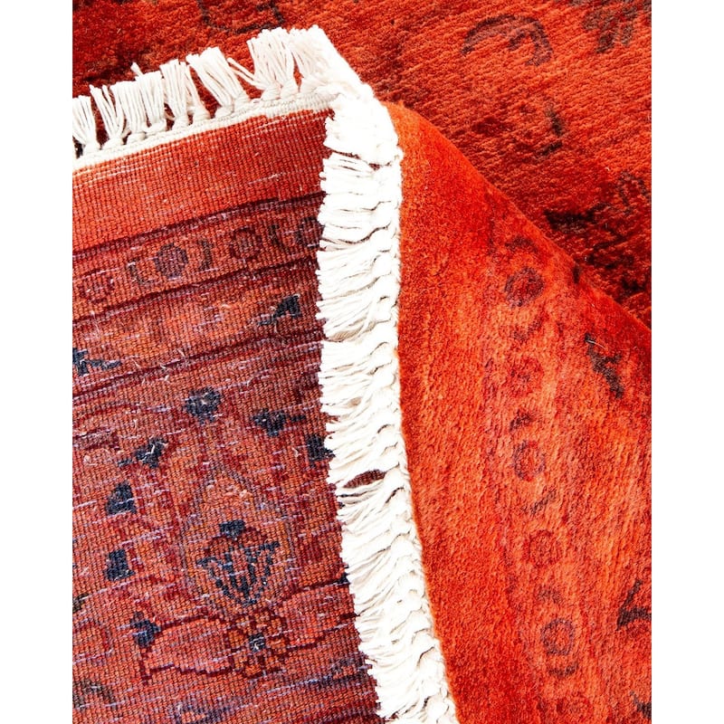 Overton Hand Knotted Wool Vintage Inspired Modern Contemporary Overdyed Orange Round Area Rug - 5' 4" x 5' 4"