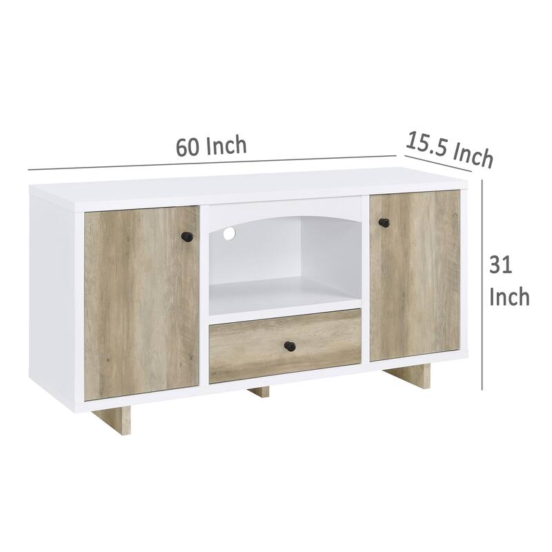 Aton Credenza, 2 Doors, 1 Drawer, Arched Front, 60 Inch White Brown