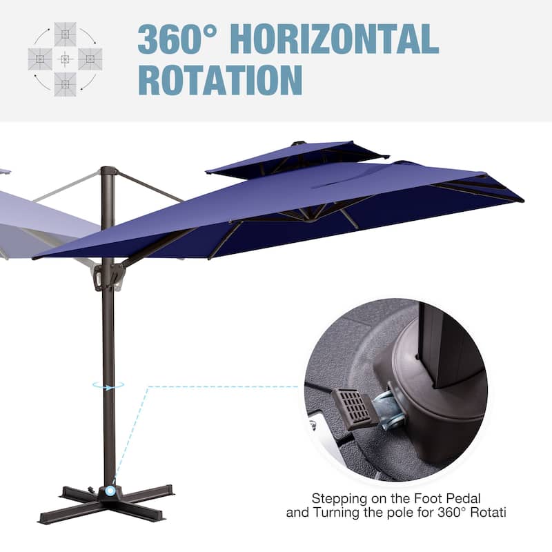 VredHom 9X11FT 360 Degree Rotation Patio Cantilever Umbrella with Base