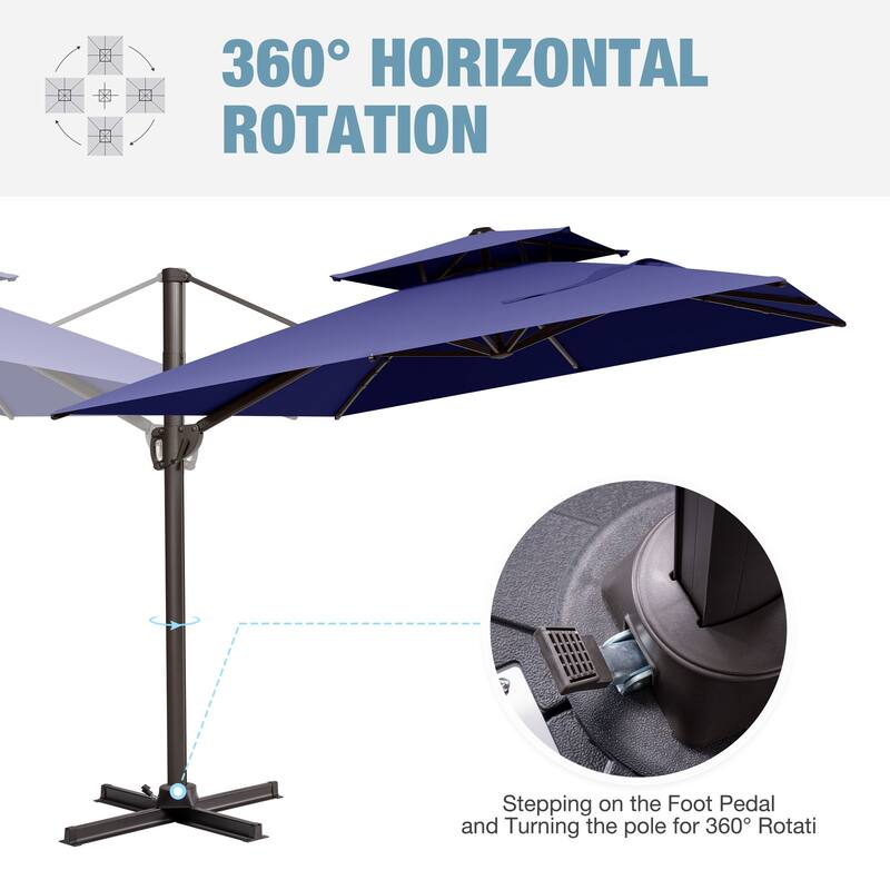VredHom 9x11 FT Outdoor Patio Double Top Cantilever Umbrella with Wheel Base