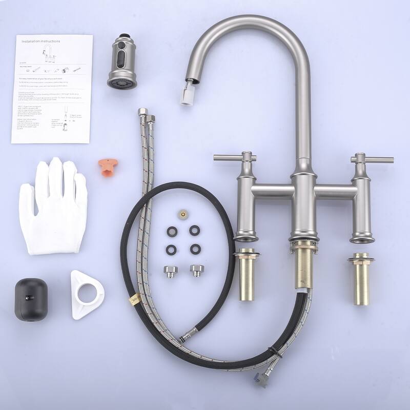 WOWOW Double Handle Pull Down Sprayer Bridge Kitchen Faucet