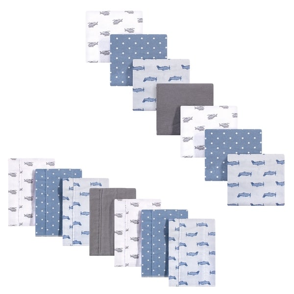 slide 1 of 1, Hudson Baby Infant Boy Cotton Flannel Burp Cloths and Receiving Blankets, 14-Piece, Airplanes Helicopters, One Size One Size - Airplanes Helicopters