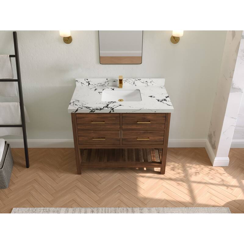 Willow Collections 42 in. W x 22 in. D Parker Solid Teak Single Sink Bathroom Vanity with Countertop