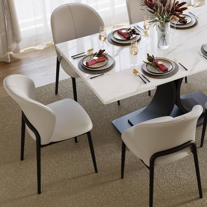 63"-94"Modern Extendable Dining Table for 6-10, Glossy White Kitchen Table with Black Carbon Steel Legs