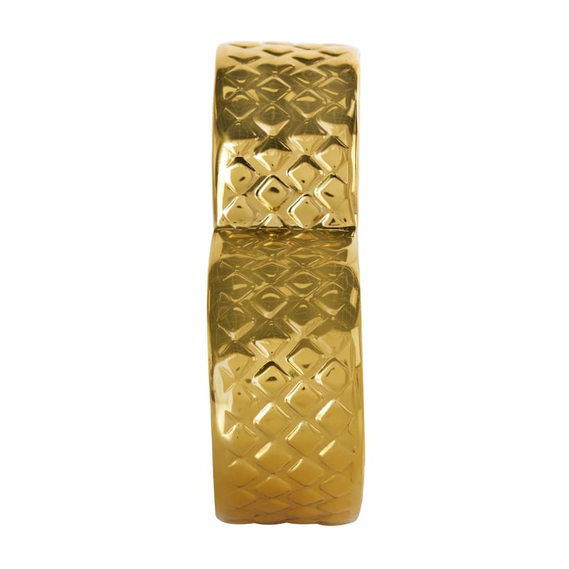 Gold or Silver Aluminum Metal Slanted Heart Sculpture with Dimensional Cube Textured Exterior