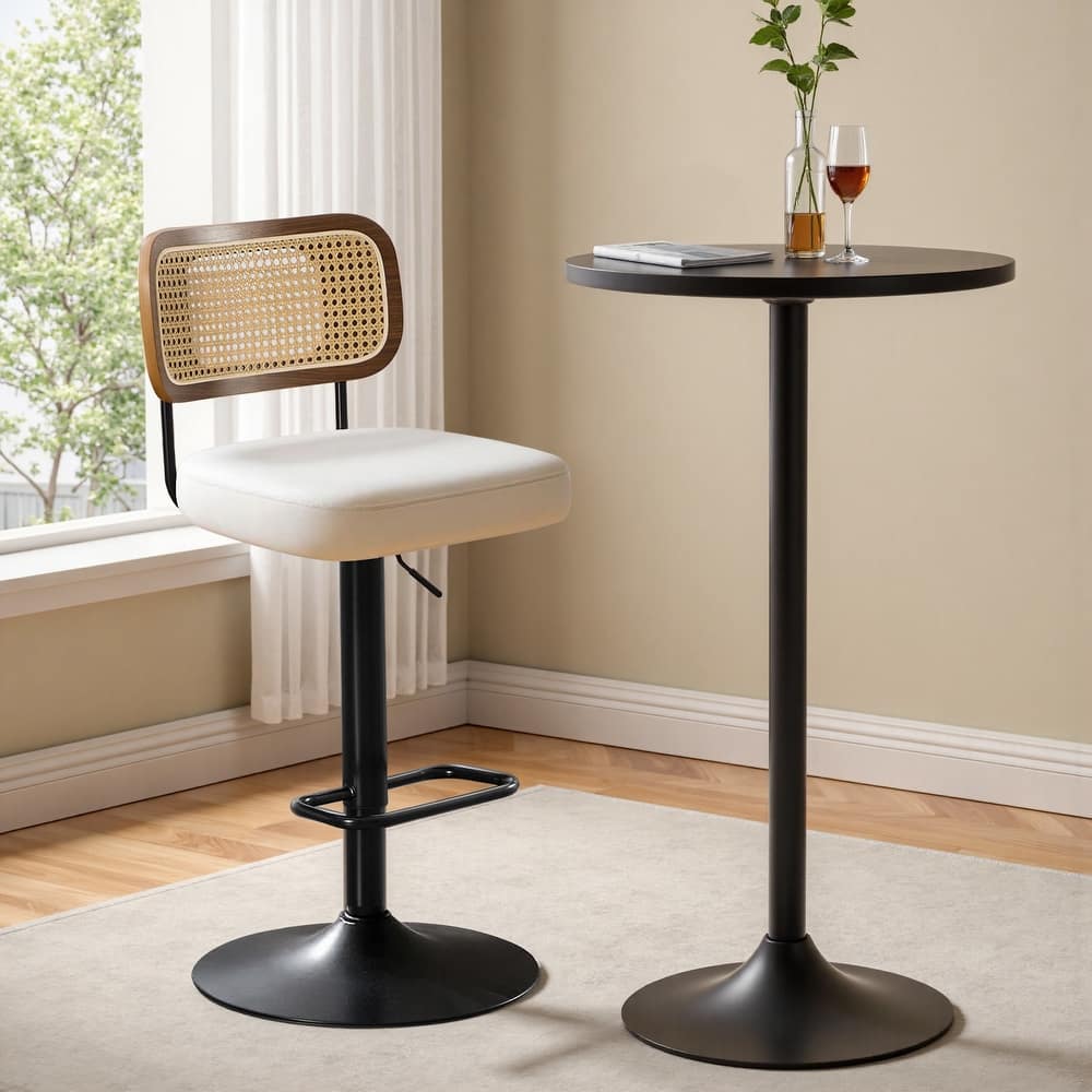 Adjustable Height Swivel Bar Stools with Back and Footrest - 17.7"W x 15.75"D x 35"-42.9"H