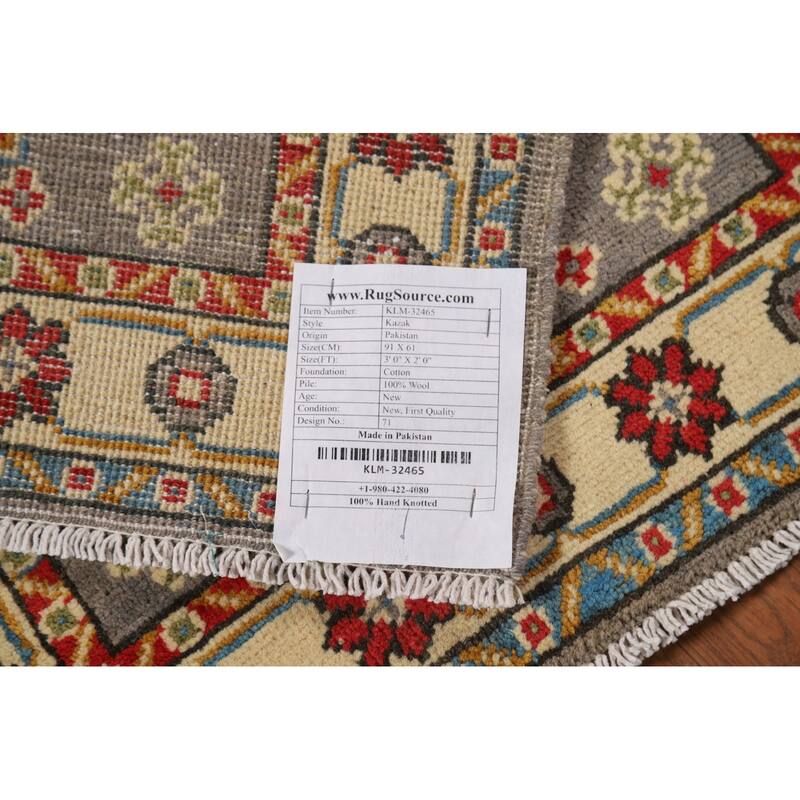 Gray Geometric Kazak Oriental Foyer Rug Handmade Wool Carpet - 2'0" x 3'0"