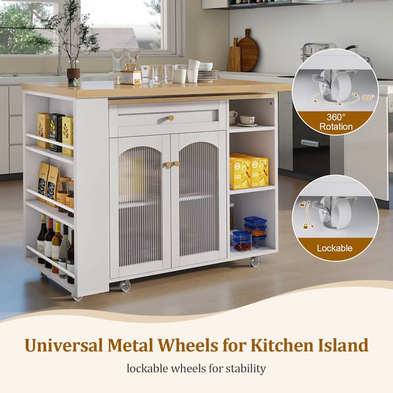 Mobile Kitchen Island with Storage and Rotating Tabletop - 23.6"D x 71.1'"W x 36.6"H