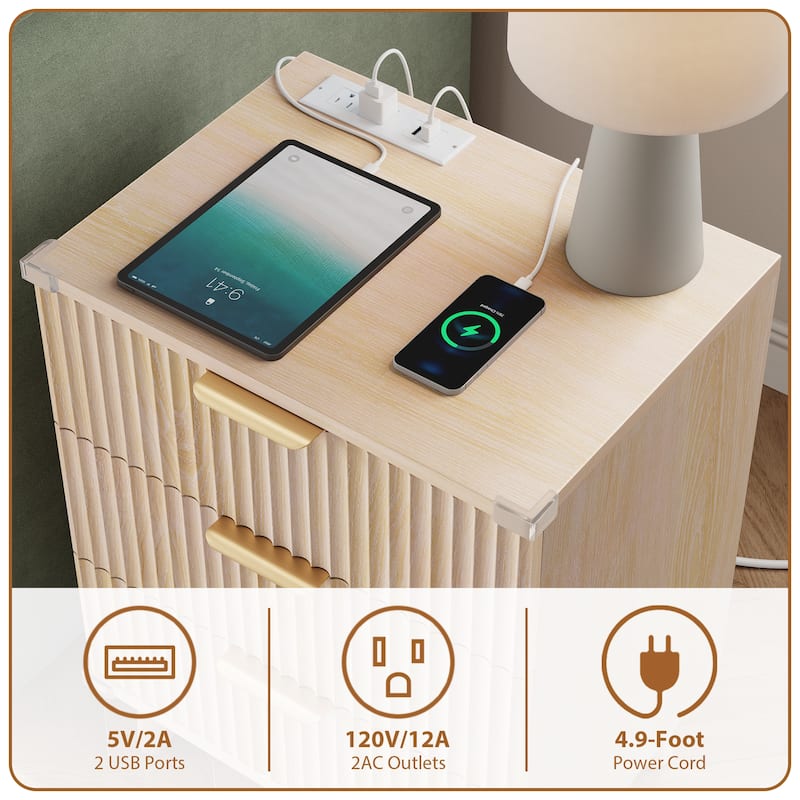 3 Drawer Dresser for Bedroom Nightstand with Charging Station