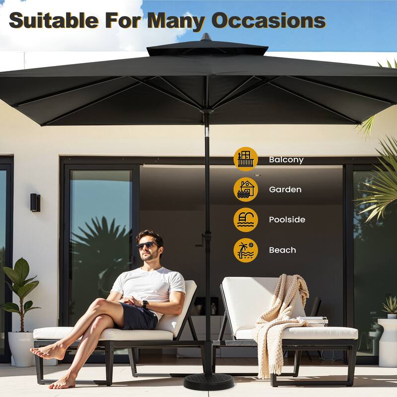 VredHom 10 x 6.5 Ft Double Top Market Patio Umbrella with Tilt-and-Crank