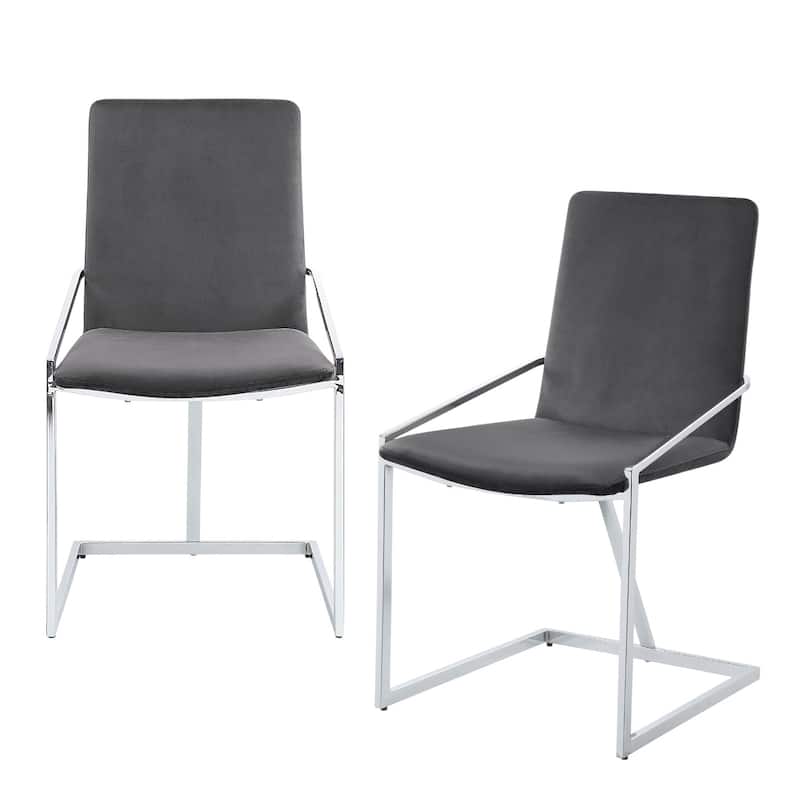 HomeRoots Set of Two Gray and Silver Upholstered Velvet And Metal Dining Side Chairs - 20.00 in. x 35.00 in. x 23.00 in.