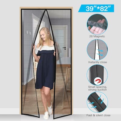 Odoland Magnetic Screen Door with Durable Fiberglass Mosquito Mesh Curtain 37" x 82" - 37" x 82"