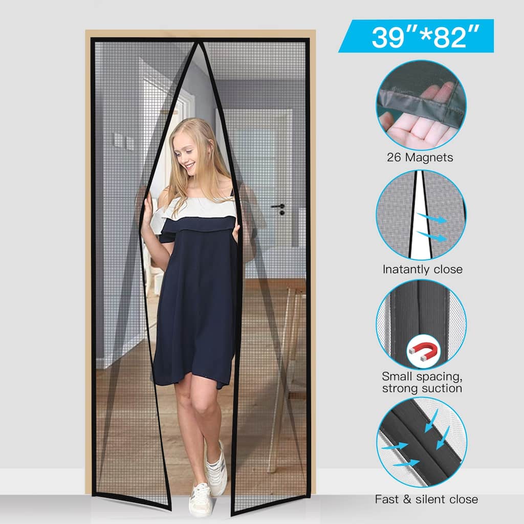Odoland Magnetic Screen Door with Durable Fiberglass Mosquito Mesh Curtain 37" x 82" - 37" x 82"