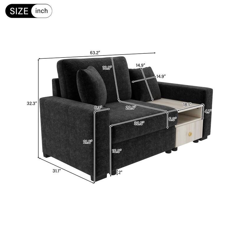 Modern Sofa Couch 63.2" Modular Sofa Upholstered Sofa Couch with Storage Armrest and Center Console for Living Room