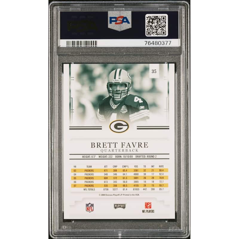 Brett Favre 2008 Playoff Prestige Football Card #35 Graded PSA 10 - 8'6" x 11'6"