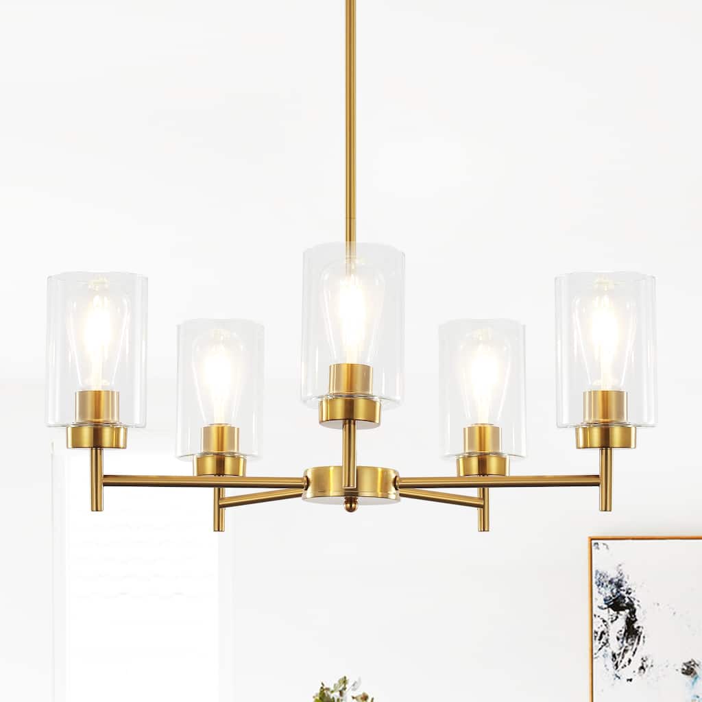 Farmhouse Classic 5-Light Linear Dimmable Chandelier with Clear Glass Shade