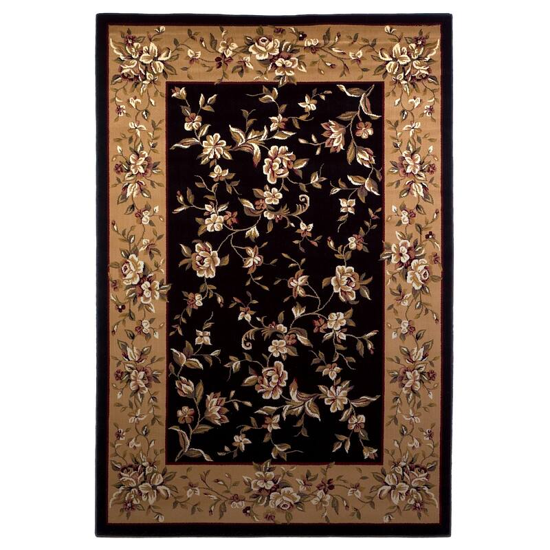 Domani Lexington Traditional Floral Area Rug - 7'7" Round - Black/ Beige