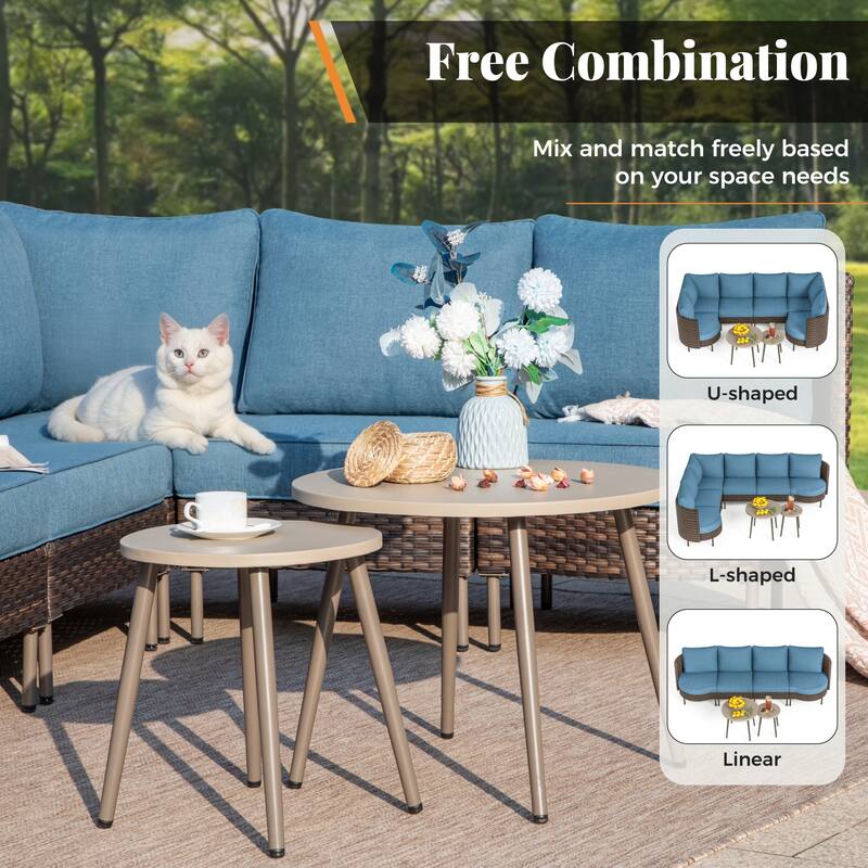MAISON ARTS 8-Piece Outdoor Sectional Sofa Set Wicker Conversation Set with Thick Cushion and 2 Round Table