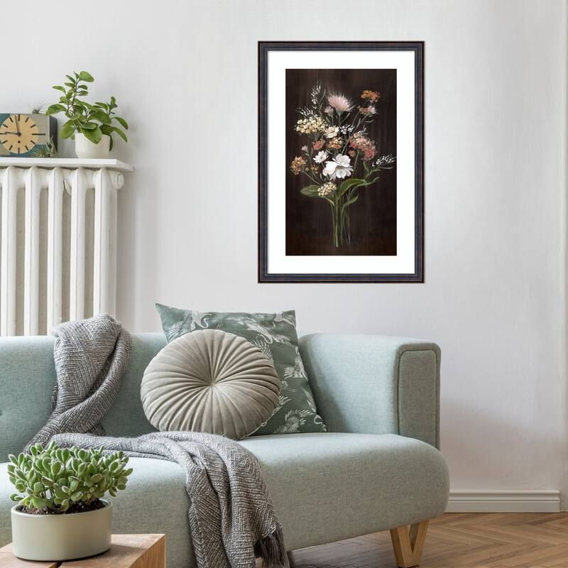 Gentle Blooms on Dark Canvas No. 1 by Alex Black Wood Framed Wall Art Print