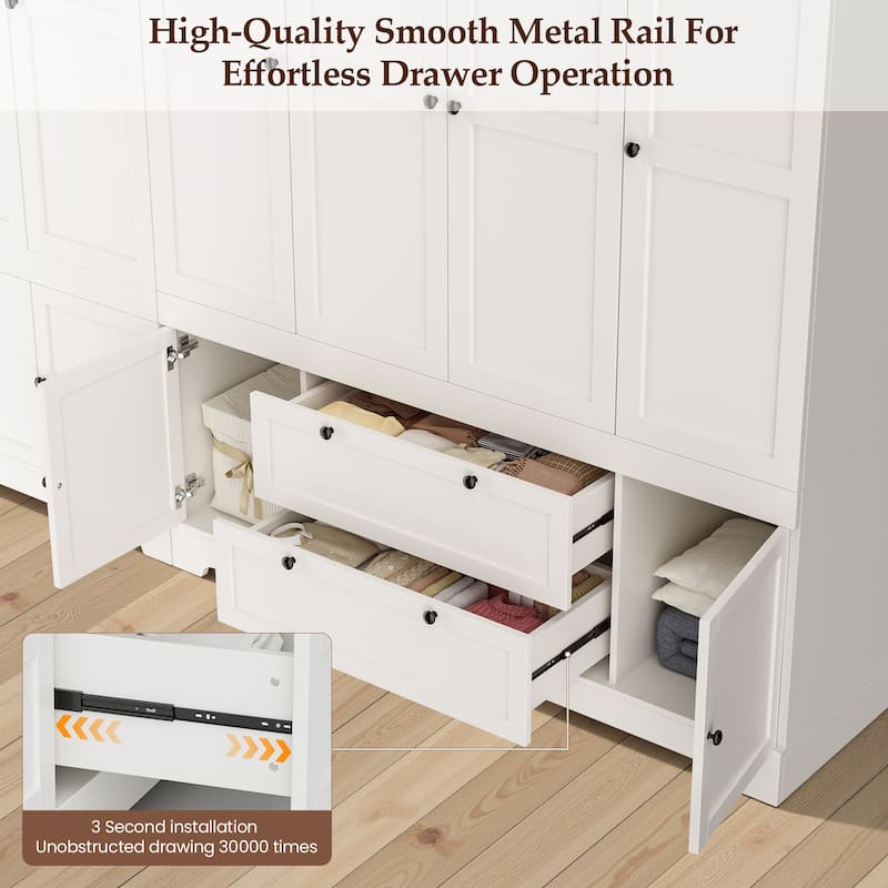 Pocassy 71" H Wardrobe Closet with Drawers with Doors and Storage