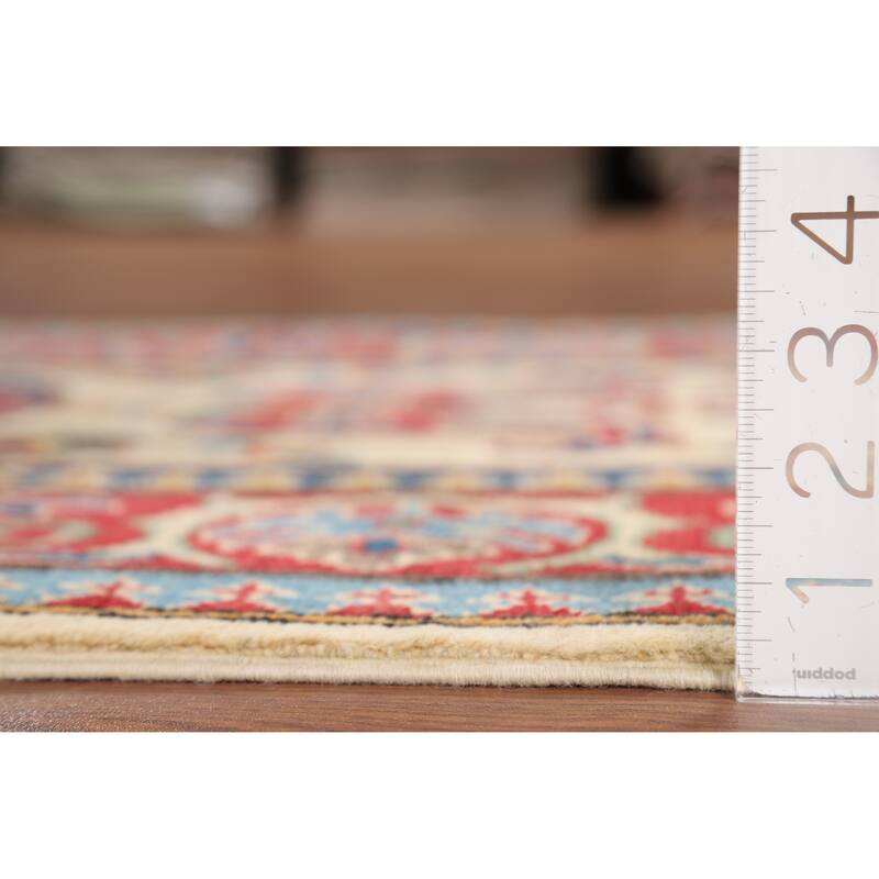 Beige Floral Kazak Oriental Runner Rug Hand-Knotted Wool Carpet - 2'9" x 10'0"