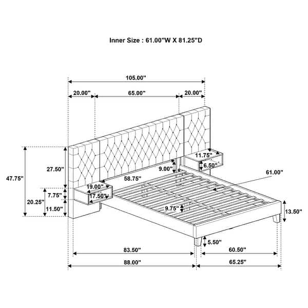 dimension image slide 1 of 2, Marley Upholstered Platform Bed Light Brown