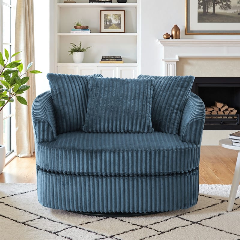 UIXE Oversize 43" Plush Corduroy Swivel Barrel Chair Comfy Accent Chair For Living Room - Blue