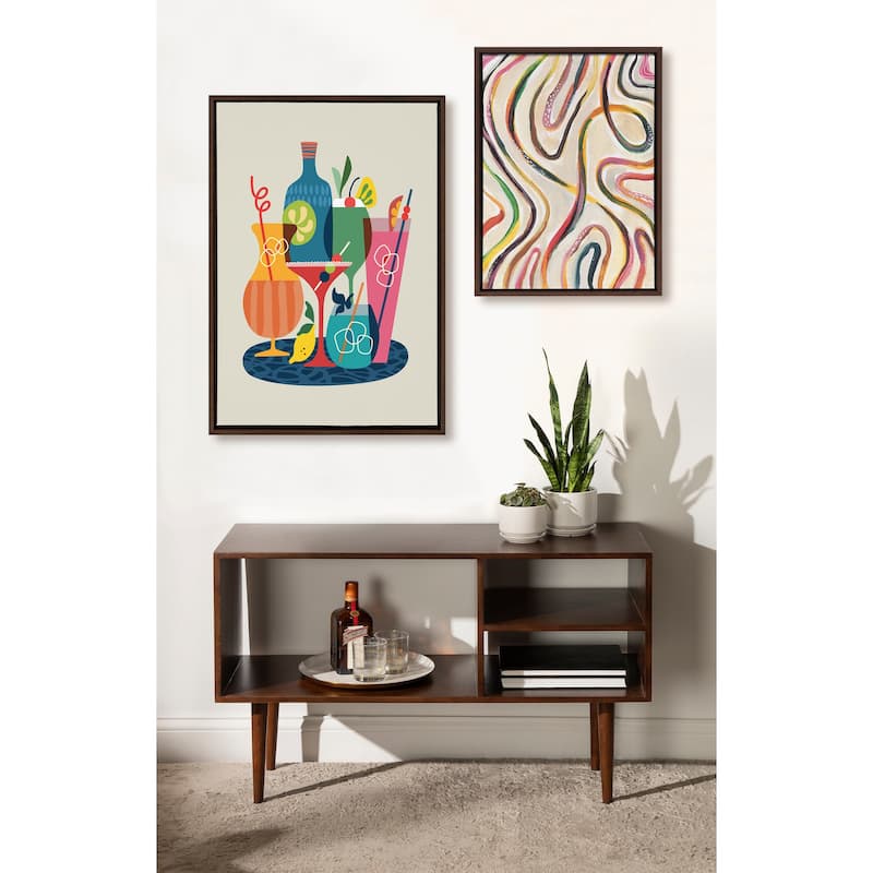 Kate and Laurel Sylvie MCM Cocktails Framed Canvas by Rachel Lee