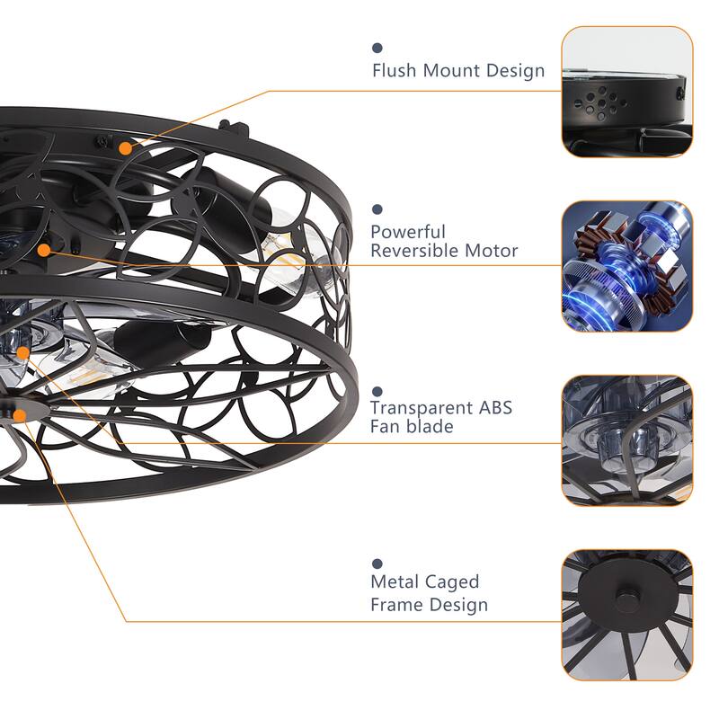 20Inch Farmhouse Ceiling Fans with Remote Control,6 Speed Reversible Flush Mount Low Profile Rustic Ceiling Fan - N/A