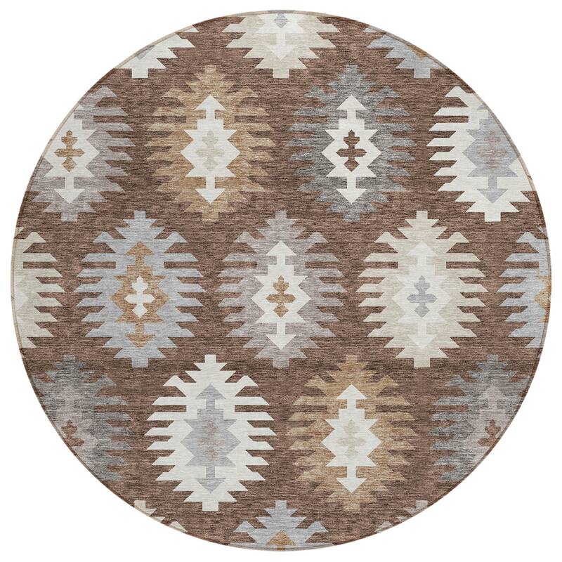 Machine Washable Indoor/ Outdoor Boho Tribal Chantille Rug