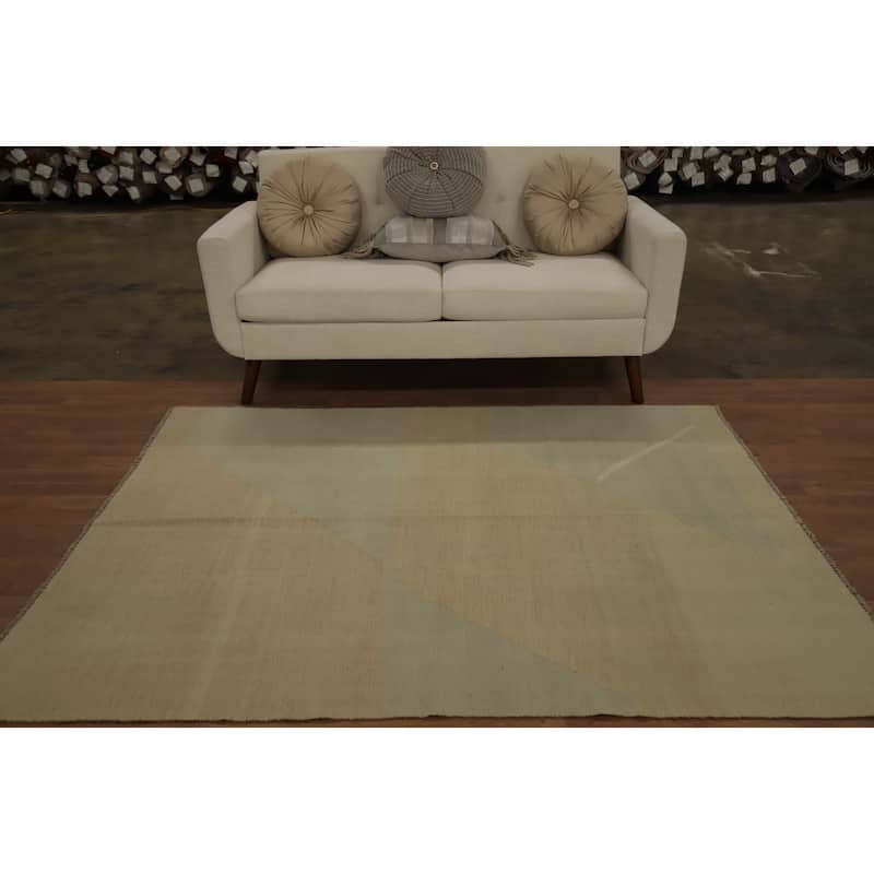 Hand Woven Oriental 100% Wool Carpet Southwestern Modern Beige & Ivories Kilim Area Rug - 6' 4'' X 5' 0''