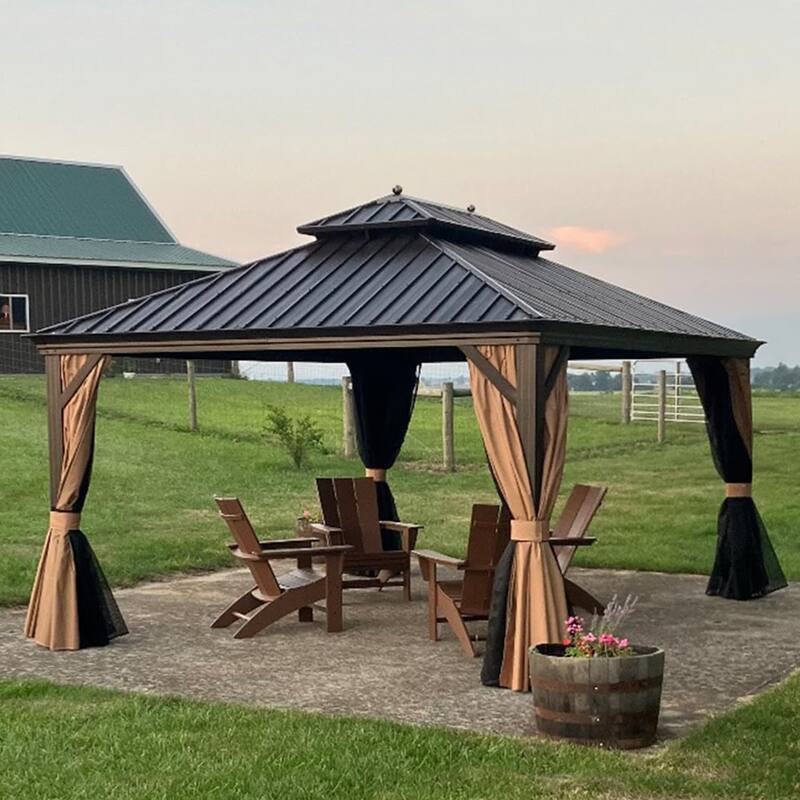 PURPLE LEAF Outdoor Gazebo Aluminum Frame Galvanized Steel Hardtop Gazebo