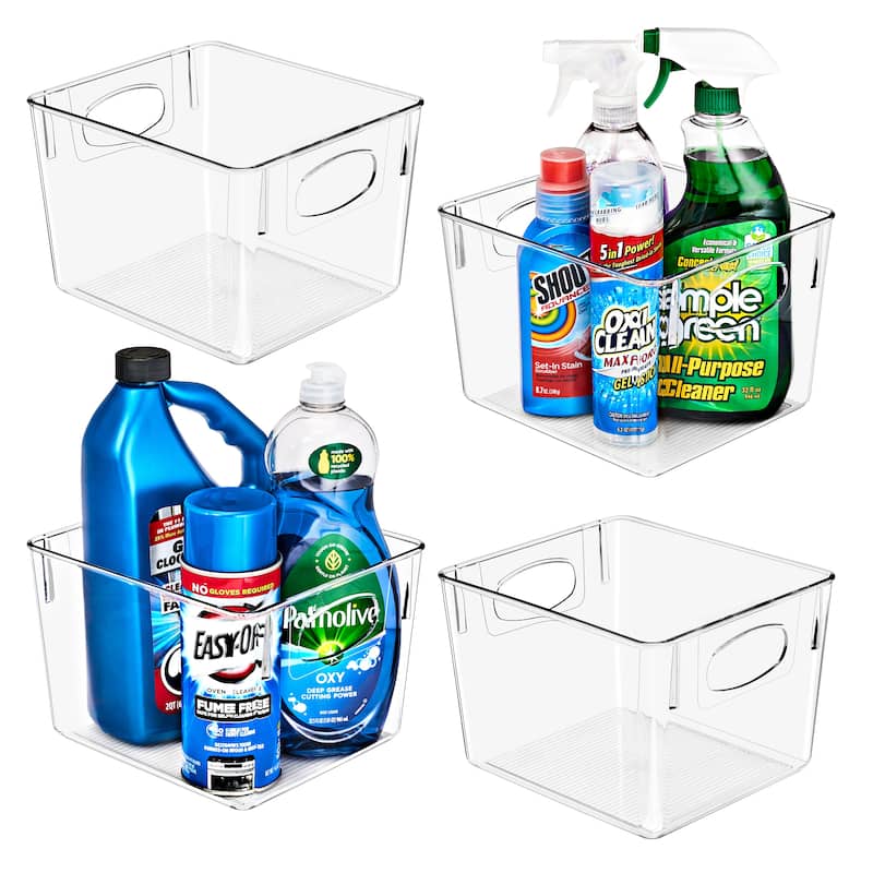 Sorbus Clear Storage Bins Plastic Organizer with Handles for Home (Medium, 4-Pack) - 8.5" L x 7.5" W x 6" H - 8.5" L x 7.5" W x 6" H - Clear